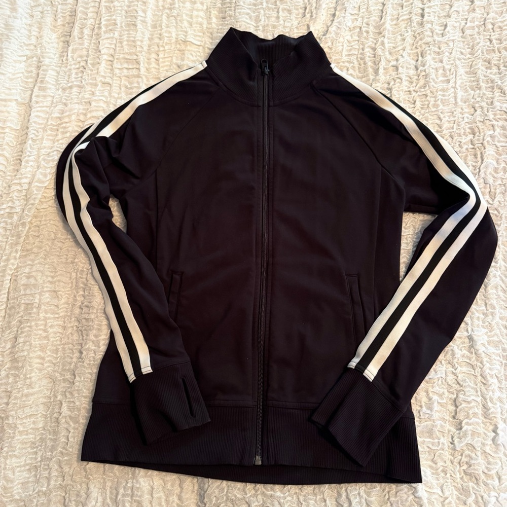 Athleta Black Track Jacket with White Stripes